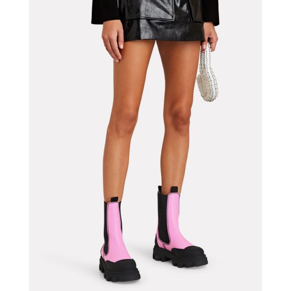GANNI leather lug sole chelsea boots pink - Picture 2 of 16